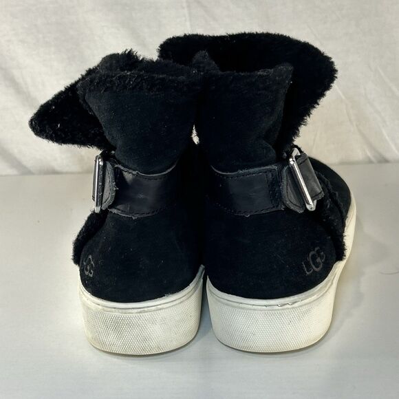 Ugg Women's Aika Boot Sneaker Size 8.5 Black Suede Fur Sherpa Lined Pull On Shoe - Picture 4 of 7